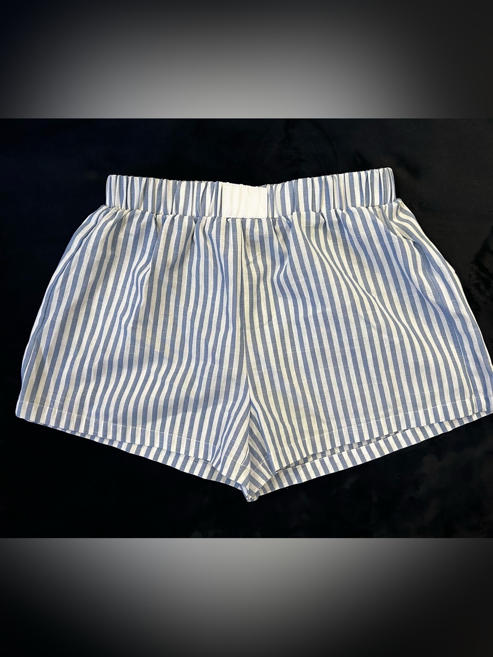 Striped Blue and White Elastic Waist Women’s Shorts